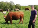 Douglas McKenzie pictured with some of his replacement heifers.