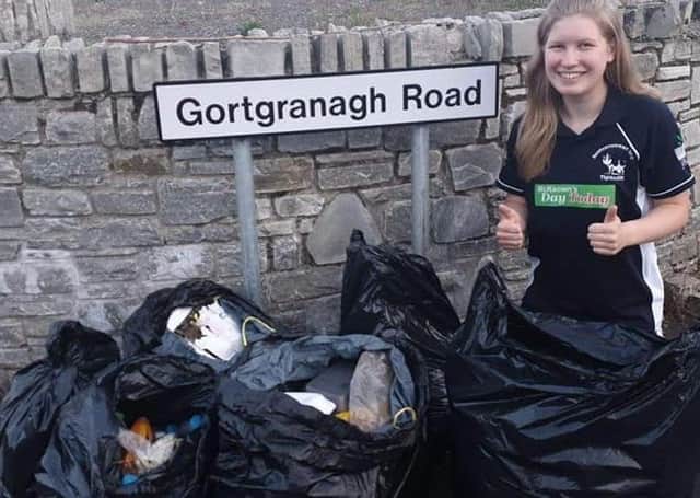 Carolyn McDowell, Newtownstewart, pictured with litter that was lifted on the Gortgranagh Road