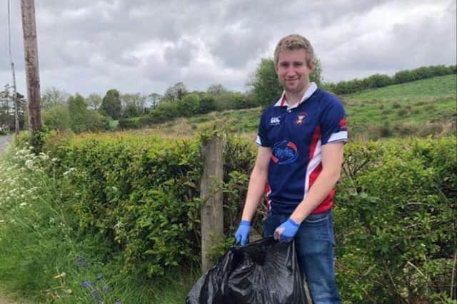 Trent Brown, Seskinore YFCU, pictured taking part in the YFCU Big Clean Up Challenge