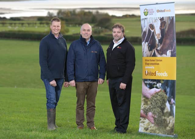 Previous winner John Martin, Clarence Calderwood from United Feeds and Derek Lough, Ulster Farmers' Union.