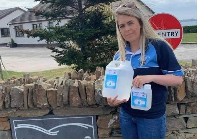 On May 7 two members from the club delivered 50 litres of hand sanitiser to local residential/nursing homes. The club supported local business Echlinville Distiller by purchasing the hand sanitiser from the distillery directly