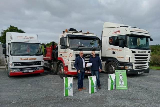 James McCrory presenting the Nipa Ass Sec Gregory McAvoy with Sponsorship prizes. A list of winners can be viewed on the Nipa Web Site and can be collected at Home Farm Bird Supplies contact number Richard Donnelly 07899003271. Jim and his Sons run a very successful General Haulage Business and can be contacted at  07900 990 932. he McCrory family have a long association with Nipa for at least 60 years and are presently members of Dromore Hps