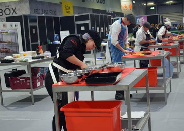 Butchers in action in the 2019 Butchery WorldSkills UK competition final.