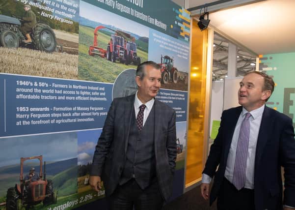 DAERA Minister Edwin Poots MLA pictured showing George Eustice MP Secretary of State for DEFRA around the NI centenary stand at this year’s Balmoral Show.