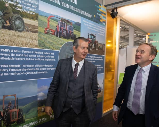 DAERA Minister Edwin Poots MLA pictured showing George Eustice MP Secretary of State for DEFRA around the NI centenary stand at this year’s Balmoral Show.