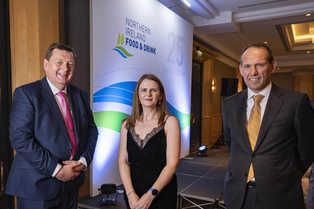 Michael Bell, NIFDA Executive Director, Dr Caoimhe Archibald MLA, Chair Economy Committee, and Nick Whelan, NIFDA Chair