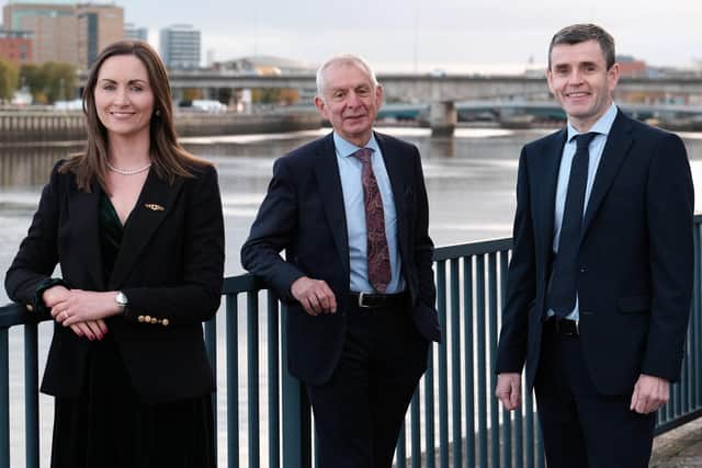 Left to right: Gill Gallagher, CEO of NIGTA, Robin Irvine, outgoing CEO of NIGTA, Niall O’Donnell, President of NIGTA.Photograph: Columba O'Hare/ Newry.ie