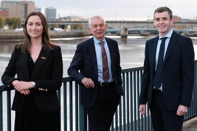 Left to right: Gill Gallagher, CEO of NIGTA, Robin Irvine, outgoing CEO of NIGTA, Niall O’Donnell, President of NIGTA.Photograph: Columba O'Hare/ Newry.ie