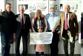 The NI Beef Shorthorn Club were delighted to recently present the Royal Hospital for Sick Children with a cheque for £9,039.73. The monies were raised at a Family Fun Day held on the farm of Kingsley and Rachel Jordan, Donaghcloney. Pictured are from left, Kingsley Jordan, Tom McGuigan, chairman, Rachel and Grace Jordan, Nigel Kearney Helping Hands,  and Barry Fitzsimons, vice chair.