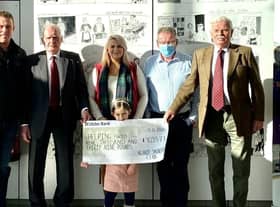 The NI Beef Shorthorn Club were delighted to recently present the Royal Hospital for Sick Children with a cheque for £9,039.73. The monies were raised at a Family Fun Day held on the farm of Kingsley and Rachel Jordan, Donaghcloney. Pictured are from left, Kingsley Jordan, Tom McGuigan, chairman, Rachel and Grace Jordan, Nigel Kearney Helping Hands,  and Barry Fitzsimons, vice chair.