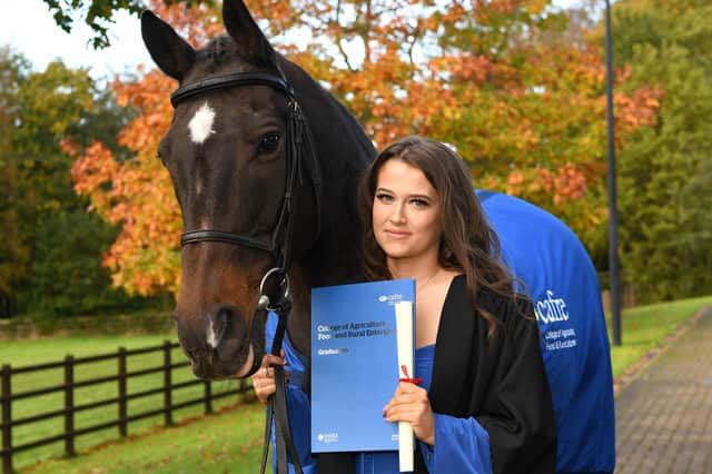 Lucy Donaldson (Belfast) celebrated her graduation with a Level 3 Advanced Technical Extended Diploma in Equine Management at the graduation celebrations at CAFRE, Enniskillen campus.