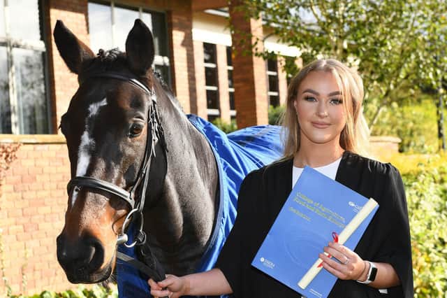 Beth O’Leary (Londonderry) celebrated her graduation with a Level 3 Advanced Technical Extended Diploma in Equine Management at the graduation celebrations at CAFRE, Enniskillen Campus.