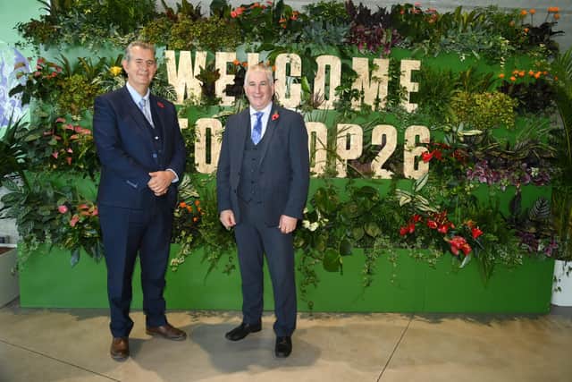 Minister Poots is pictured with UFU president, Victor Chestnutt, at COP26 in Glasgow.