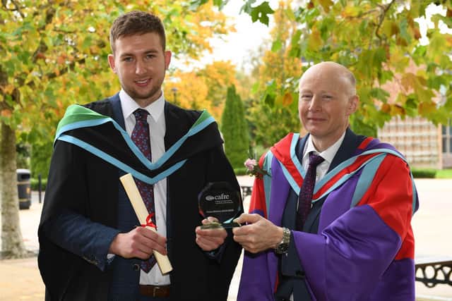 Honours Degree in Agricultural Technology Prize winner Aaron Jones (Londonderry) was congratulated on being awarded the 2020 DAERA Prize and first overall in his Industry Placement receiving a Certificate in Professional Studies by Dr Eric Long, Head of Education Service, CAFRE.