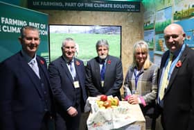 Minister Poots is pictured with (left to right) UFU President
Victor Chestnutt, NFU President for Scotland, Martin Kennedy; NFU President for England and Wales, Minette Bridget Batters and NFU Cymru President John Davies