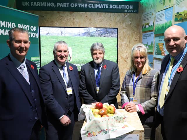 Minister Poots is pictured with (left to right) UFU PresidentVictor Chestnutt, NFU President for Scotland, Martin Kennedy; NFU President for England and Wales, Minette Bridget Batters and NFU Cymru President John Davies