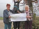 Linda Davis, Laurel View Equestrian Centre, receives a cheque for £1,500 from Ruth Erwin, Templepatrick. The money was gifted in lieu of presents to celebrate Mrs Erwin’s 90th birthday, and will be used for the enjoyment of local members of the RDA. Picture: Julie Hazelton