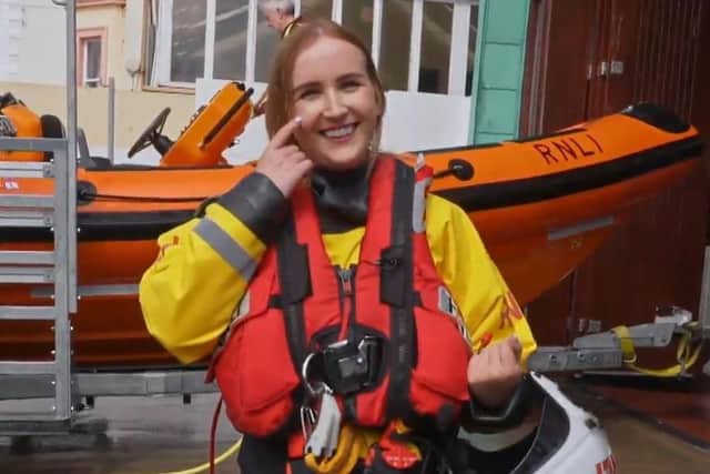 Laura Delaney at the end of her training session on the Portaferry Lifeboat