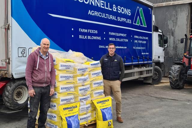 Desmond McConnell of S McConnel & Son and Chris Mollan of Eringold Milk Replacer