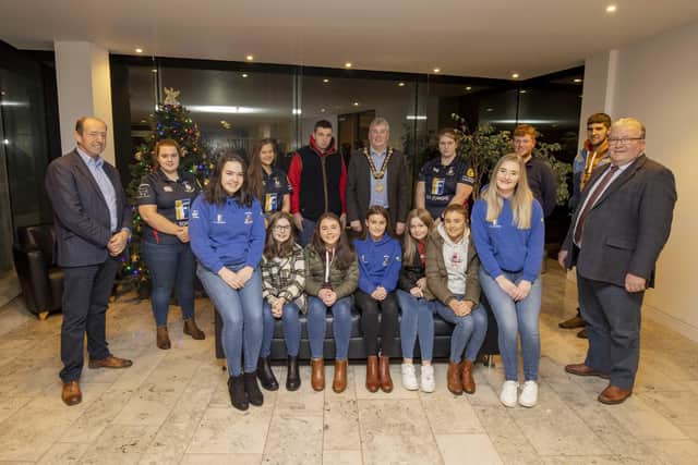 Members of Dungiven YFC pictured with the Mayor of Causeway Coast and Glens Borough Council Councillor Richard Holmes who hosted a reception for them recently in Cloonavin. The event was an opportunity to acknowledge their recent fundraising activities for Limavady Initiative for the Prevention of Suicide (LIPS) and Rossmar School, Limavady
