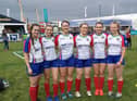 Senior girls football team: Left to right, Claire Adams, Lucy McCullough, Katie Witherspoon, Hannah O’Neill, Gail McCullough and Zoe White