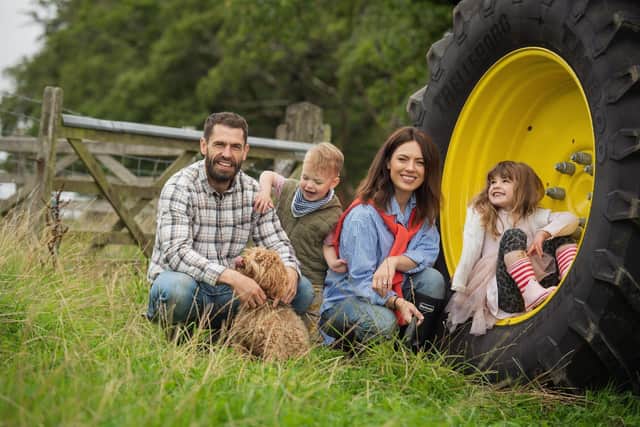 Programme Name: Kelvin's Big Farming Adventure - TX: n/a - Episode: Kelvin's Big Farming Adventure - ep 2 (No. 2) - Picture Shows: and Liz with the kids. Kelvin Fletcher - (C) BBC Studios - Photographer: Jon Parker Lee