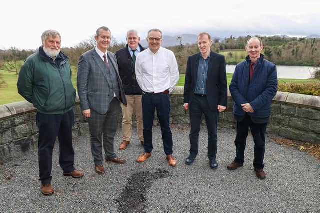 DAERA Minister Edwin Poots pictured with Harry Baxter, CEO Central Ministries, trustees from Central Ministries, and John-Joe O’Boyle, Chief Executive Forest Service at Castlewellan Castle.