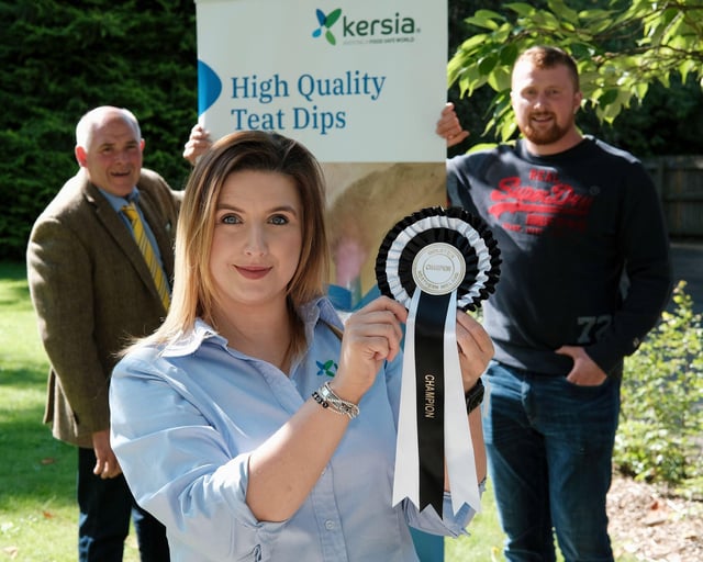 Dairy hygiene giant Kersia has confirmed its continued sponsorship of Dungannon dairy sales on Thursday, February 17th. Sponsor Emma Kerrigan is photographed with NI Holstein President Iain McLean and committee member Daniel Patton. Photo: Columba O'Hare / Newry.ie