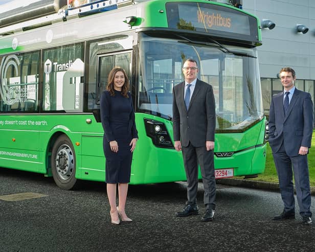 Catriona Henry (NI Chamber),  Neil Collins (Wrightbus) and Graeme MacLaughlin, Barclays).