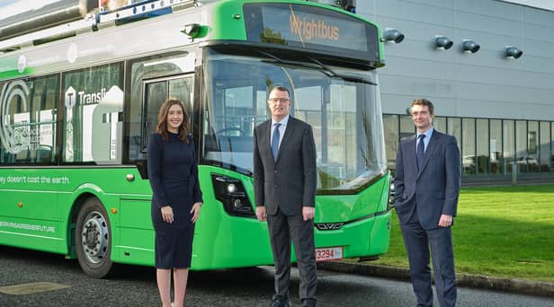 Catriona Henry (NI Chamber),  Neil Collins (Wrightbus) and Graeme MacLaughlin, Barclays).