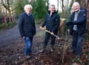 DAERA Minister Edwin Poots is pictured planting a tree at Redburn Country Park with Sir Robin Masefield and Dr Bill Lockhart from Holywood Shared Town.