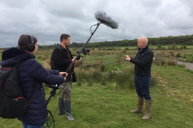 Six Inches of Soil sound recordist, Daria Hupov; director, Colin Ramsay; and head of conservation, Holkham Estate, Norfolk, Jake Fiennes.