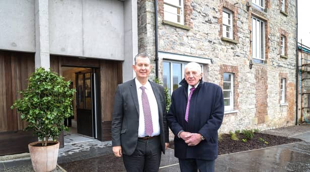 DAERA Minister Edwin Poots MLA is pictured with Jim Brady, Chair of Caledon Regeneration Group (CRG) to launch the £4.2million Village Catalyst programme which is an innovative capital funding programme, led by DAERA and DfC.