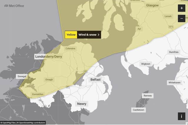 Yellow weather warning for wind and snow issued by Met Office