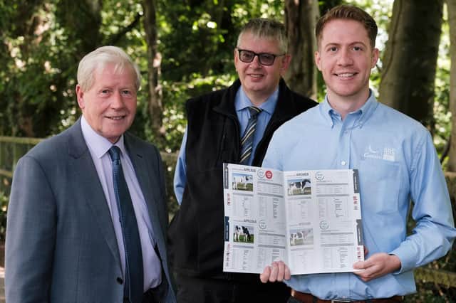 Genus ABS has confirmed its continued sponsorship of Holstein NI's Kilrea bull show and sale. Outlining plans for the event on Tuesday 1st March are Holstein NI president James Walker, club secretary/treasurer John Martin; and sponsor Stephen Shanks, Genus ABS. Photograph: Columba O'Hare/ Newry.ie