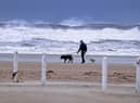Unsettled weather continued to batter the North Coast of Northern Ireland on Tuesday. A dog walker on Benone Beach Co Londonderry. Image: Steven McAuley/McAuley Multimedia