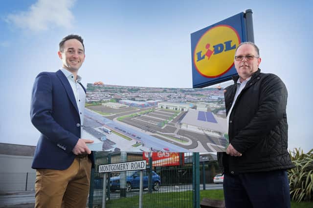 Pictured at the Castlereagh Road site is (L-R): Chris Speers, Property Executive, Lidl Northern Ireland and Gerard Mc Cleland, CEO of Ganson UK.