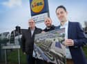 Pictured at the Castlereagh Road site is Gerard McCleland, CEO of Ganson UK, Scott Nelson, Senior Construction Manager at Lidl Northern Ireland, and Chris Speers, Regional Property Executive, Lidl Northern Ireland.
