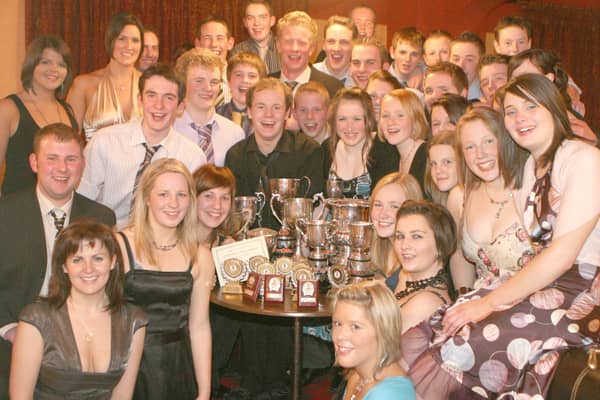 Coleraine YFC pictured with their awards at the Co Londonderry YFC dinner at Hanover House, Coagh, Co. Tyrone, in 2007. Image: Kevin McAuley