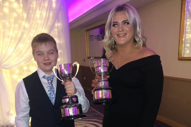 John Patterson received the Co Londonderry Johnston Gilpin cup for farm safety under 18s and Laura Fulton received the Londonderry Co committee cup for beef judging in Ulster Young Farmer competition at Dungiven YFC annual dinner dance