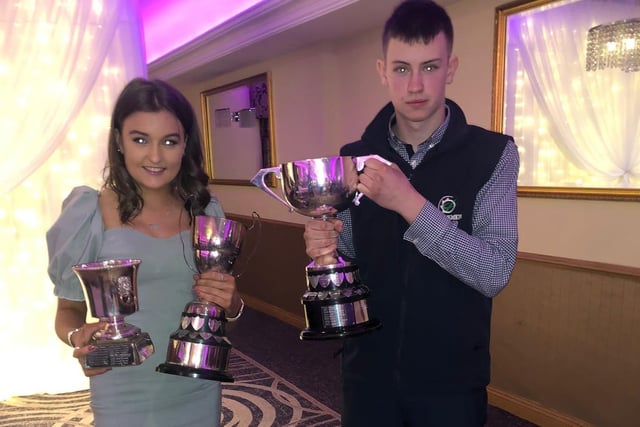 Poppy Miller received the RA Eaton Cup for dairy cattle judging and the under 18 stock judging cup. Matthew Warnock received the Robinson Cup for beef judging at the Dungiven YFC annual dinner dance