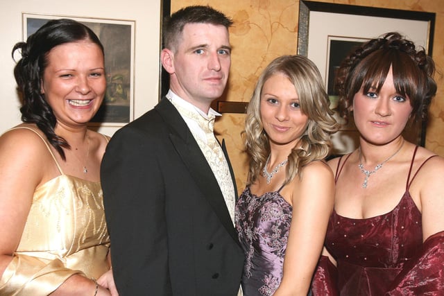 Karen Magill, Sammy Workman, Sarah Gray, and Emma O'Neill pictured in 2007 during the Route Hunt Charity Ball at the Lodge Hotel. Image: Kevin McAuley