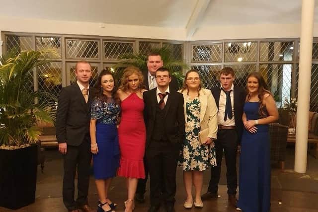 Members of Mourne YFC enjoy a trip to the Clandeboye Lodge for the annual  county dinner pictured from left to right. Ryan Ohare, Andrea Morgan, Robyn Eakins, John Connor, Darren Corbett, Rebecca Connor, Colm McName and Laura Bartley