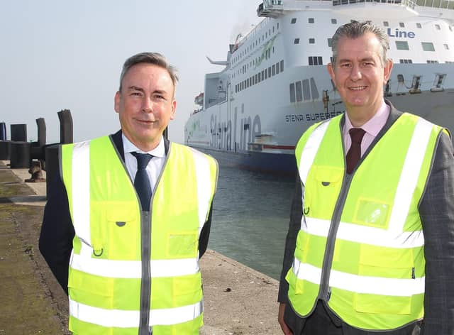 Agriculture Minister Edwin Poots and Paul Grant, Trade Director of the Irish Sea for Stena Line pictured at the Stena Line, Belfast Terminal.