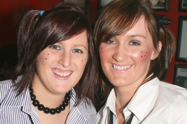 Rachel Mills and Karen Hamilton pictured at the St. Trinian's disco in the Coach, Banbridge, in 2007. Image: Kevin McAuley