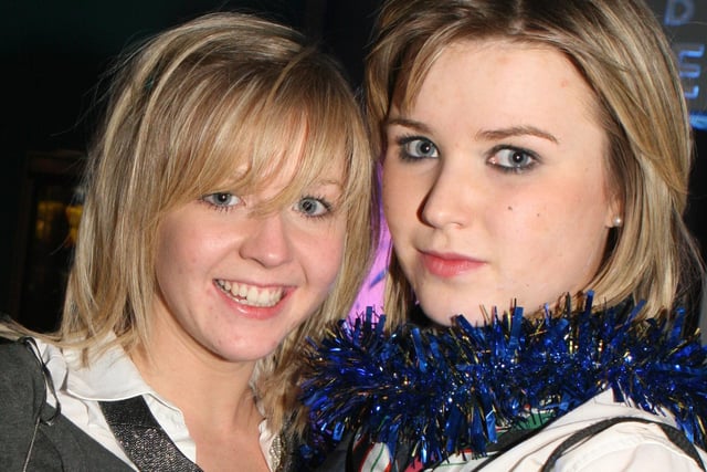 Caroline Buick and Debbie Story pictured at the St. Trinian's disco in the Coach, Banbridge, in 2007. Image: Kevin McAuley