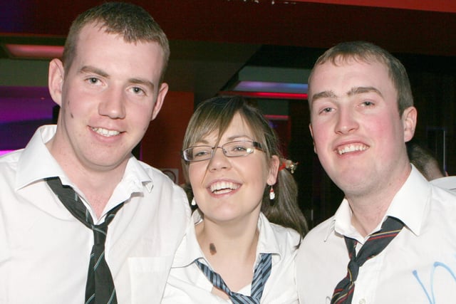 Ian Trimble, Hilary Miller and William Gilpin pictured at the St. Trinian's disco in the Coach, Banbridge, in 2007. Image: Kevin McAuley