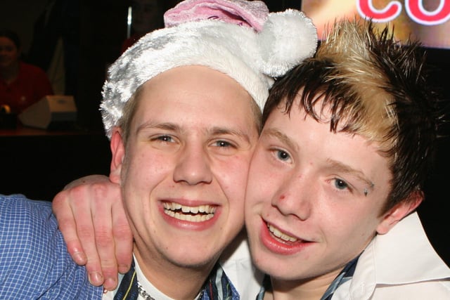 Richard Tinsley and Gavin Cunningham pictured at the St. Trinian's disco in the Coach, Banbridge, in 2007. Image: Kevin McAuley
