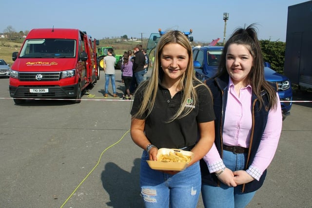 Jessica Graham and Lois Boyd enjoying their chips at the tractor run last Saturday