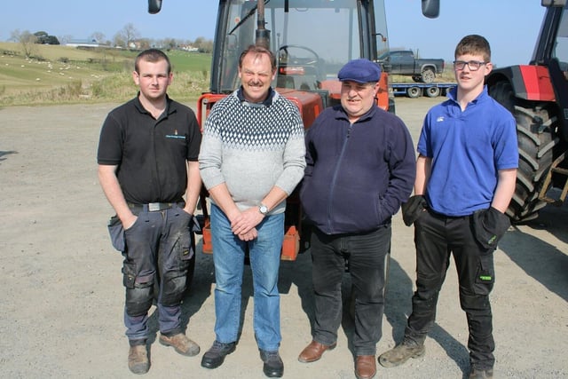 The big tractor run at Rathfriland farmers Co-op last Saturday was a protest at the planned removal of a rebate on red Diesel. Proceeds from the event went to the Air Ambulance Northern Ireland. Pictured are( from left) James Bicker, Sammy Bingham, Geoffrey Irvine and Harry Bingham. Pictures by Billy Maxwell